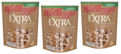 3x Kellogg's Extra Haferflocken mit Karamellisierte Haselnüsse 100%Vollkorn 375g