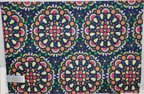 2 Same Fabric Reversible Printed Placemats (13"x19") FRUITS MEDALLIONS, Pavilion - Picture 13 of 17