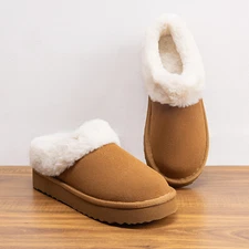 Women Cozy Faux Fur Lining Comfortable Slip On Indoor Slippers Shoes