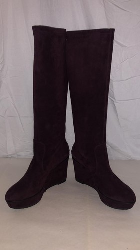 40.5/US10❤️ TODS HIGH WEDGE Heels Knee High Suede Leather Platform BOOTS ITALY - Picture 6 of 12