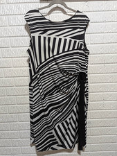 R & K Womens Black White Abstract Stripes Tie Waist Side Bow Midi Dress Size 18W