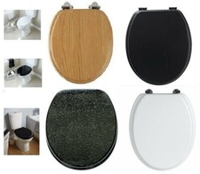 Universal Fit Toilet Seat Wooden MDF Strong Hinges Loo Seats Fittings Included
