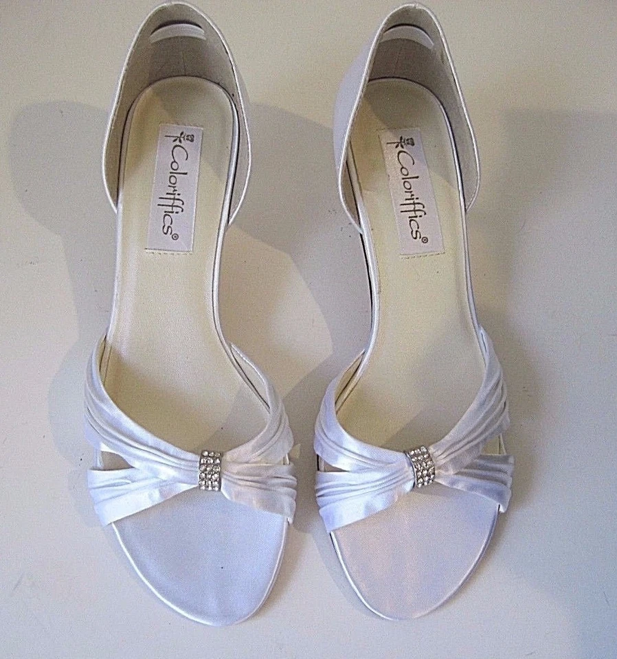 Coloriffics FANTASY Blanco Satinado Zapatos de Novia Estrás Frontal Talla 7 1/2M Foto 2 de 4