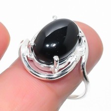 Black Onyx Gemstone Handmade 925 Sterling Silver Jewelry Ring Size 9 US