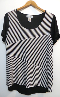 Emma & Olive T Tee Shirt Blouse Top Womens XL Short Sleeve Black White Striped