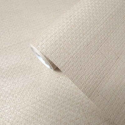 Beige tan faux basket cross weave paper imitation textured plain wallpaper roll