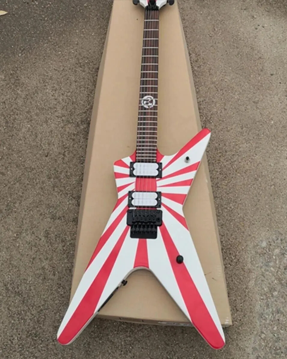 Customized 6-String V-Shaped Painted Electric Guitar, Red