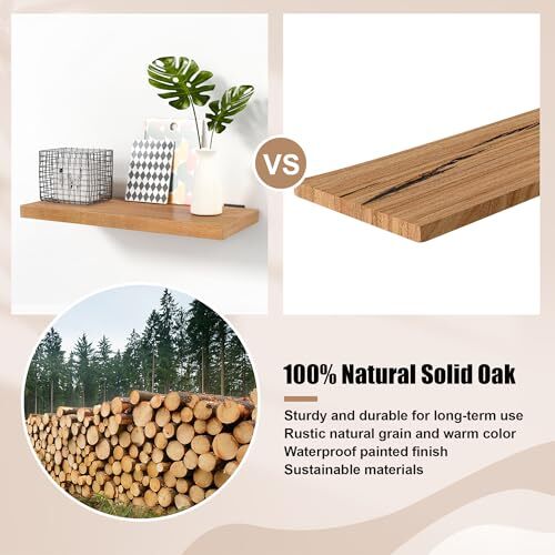 Solid Oak Floating Shelves, 24" Wide X 10" Deep Floating 24 in W x 10 in D - Picture 5 of 7