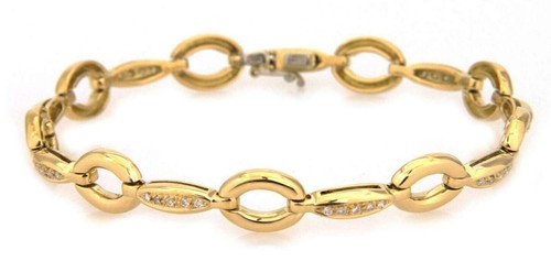 Aaron Basha Diamond 18k Yellow Gold Oval Bar Link Bracelet - Picture 2 of 6