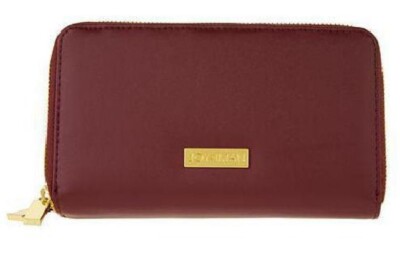 JOY & IMAN Leather Double Zipper Wallet with RFID-Blocking - CABERNET - NWT