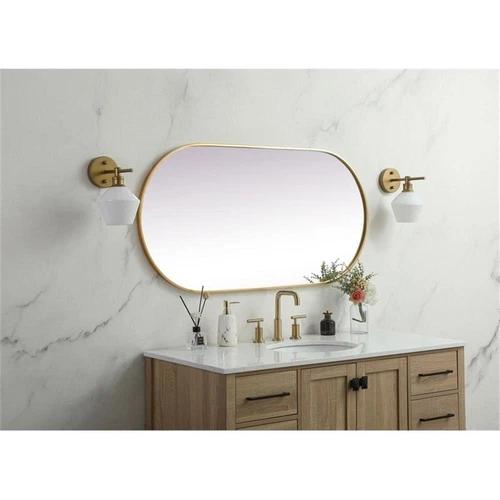 Elegant Decor Asha 24x48" Oval Modern Metal Wall-Mounted Mirror in Brass - Picture 11 of 11
