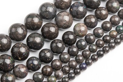 Natural Andamooka Black Matrix Opal Grade AAA Round Loose Beads 4/5/6/7/8/9/10MM