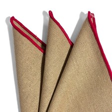 Light Brown  Red Linen/Cotton Pocket Square