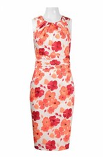 Adrianna Papell Ruched Stretch Day Dress Fits Size 14 Orange Floral NWT $120