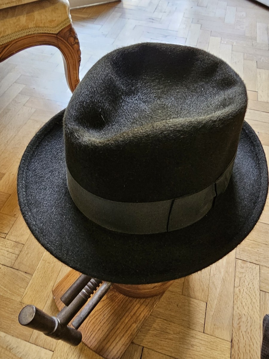 Vintage Borsalino Antica Casa Fedora Hat, size 4, Black. Fur Felt