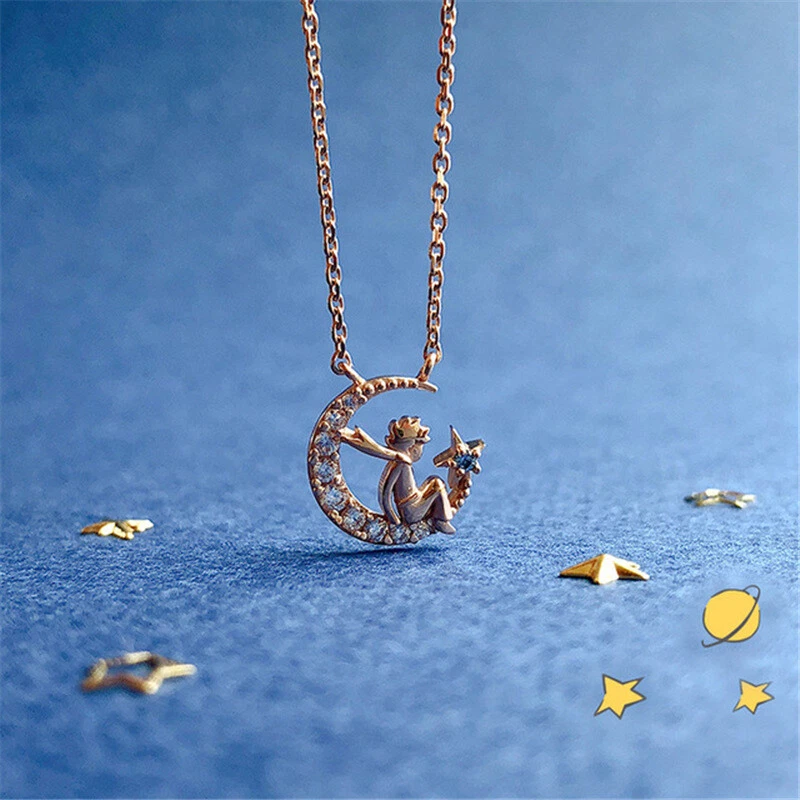 925 Placcato Argento Luna Stella Principessa Ragazzo Goccia Catena Lunga Perle - Immagine 3 di 4