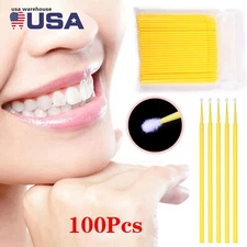 100*Dental Micro Brush Disposable Eyelash Medium Tooth Applicator Yellow2.0mm sl