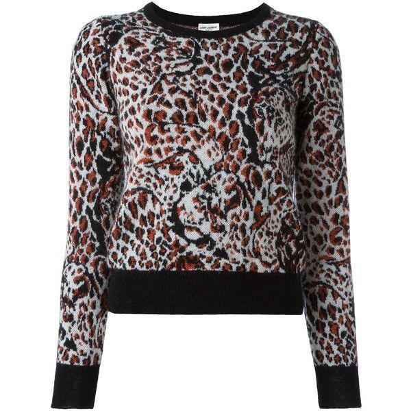 Maglione Vite Stampato Saint Laurent 2016 Mohair Stampa Leopardata Rosso Taglia M