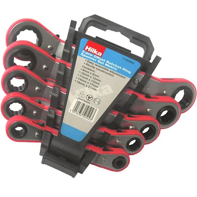 Hilka Ratchet Ring Spanner Wrench Set 5 Offset Metric Ratchet Ring Spanners