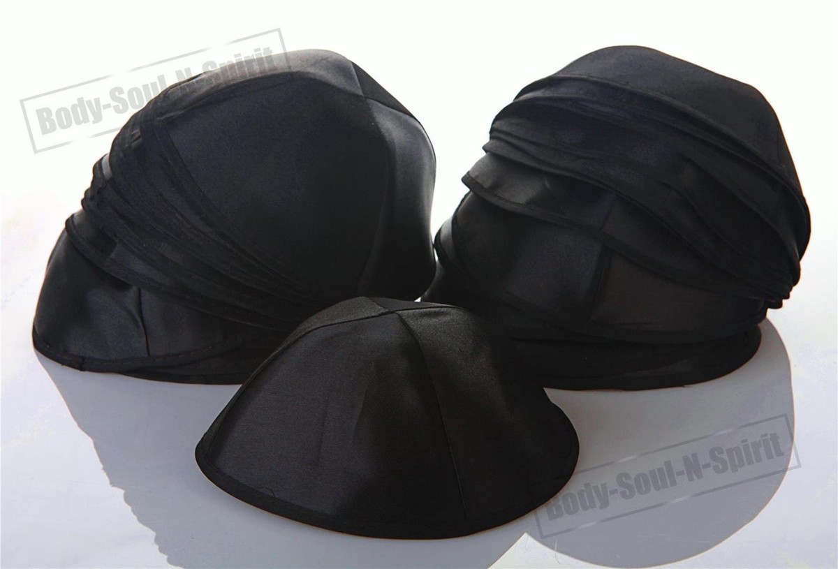 Lot Of 3 Black Satin Kippah Yarmulke Jewish Yamaka Kippa Israel - Foto 10
