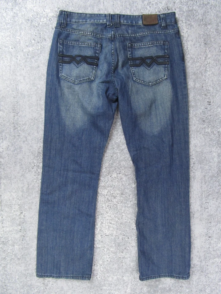 Fly Paper Denim Jeans Mens 36x30 Actual Blue Straight Leg Pocket Embroidered - Image 2 of 4