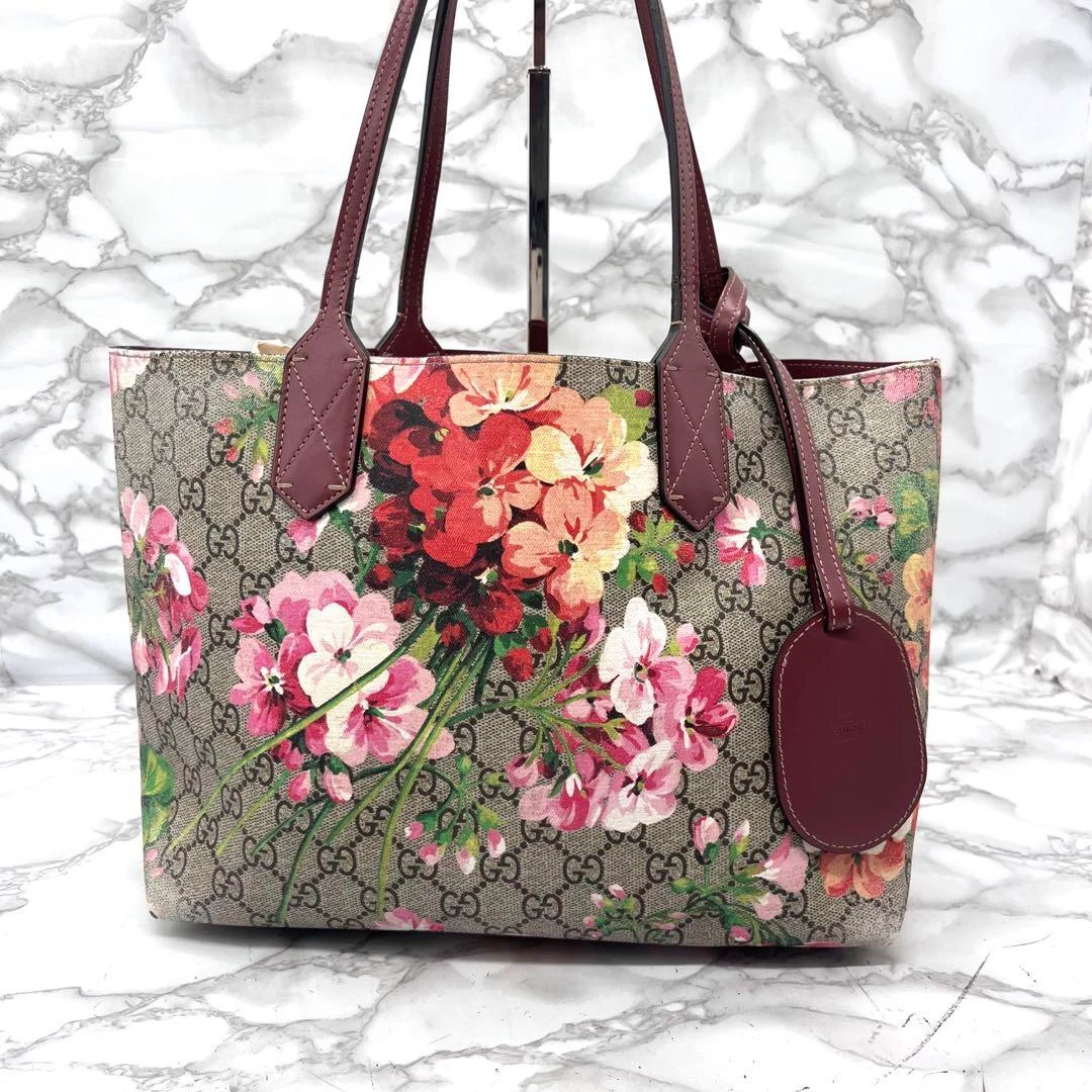 Sac à main fourre tout GUCCI GG Blooms Supreme fleur réversible rose bordeaux du Japon