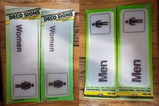 WOMEN / MEN restroom bathroom signs - self-adhesive - Deco Signs NEW Lot of 2