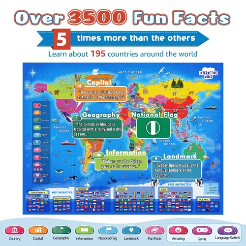 Juguetes Educativos para Niños de 4 a 8 Años Mapamundi y Mapa EE.UU. Interactivo - Imagen 4 de 13