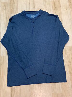 LL BEAN 2 Layer River Drivers Henley Shirt 166891 Blue Wool Blend