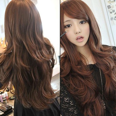 Women Sexy Fashion Long Wavy Curly Hair Full Wig With Angled