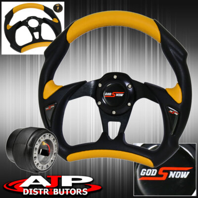 Fits 89-94 Eclipse 320mm Yellow Black Pvc Leather Steering Wheel Godsnow Horn