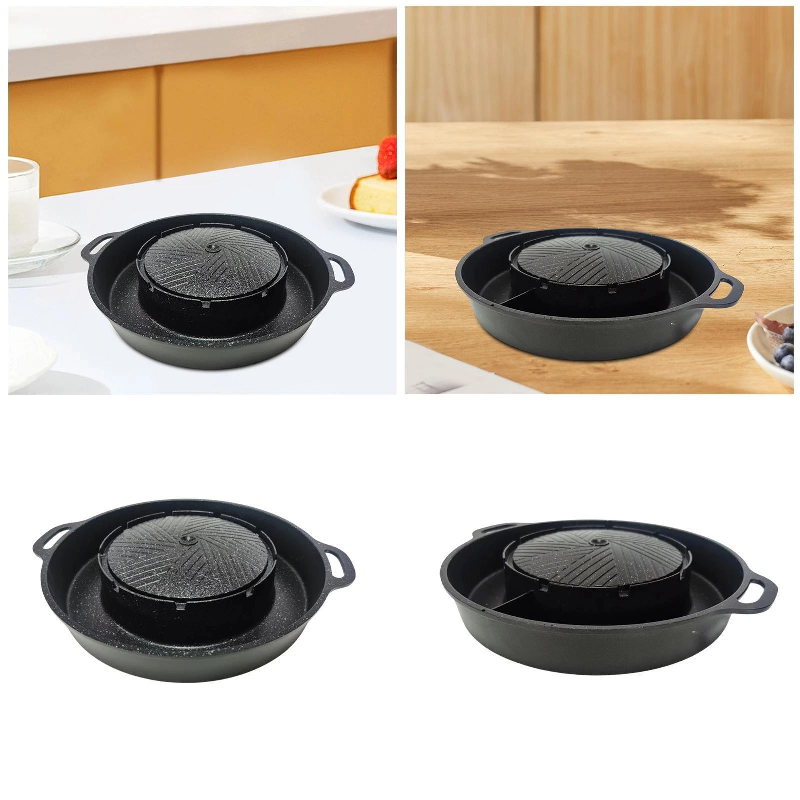 Round Grill Pan Barbecue Griddle 2 in 1 for Travel Camping Indoor Outdoor