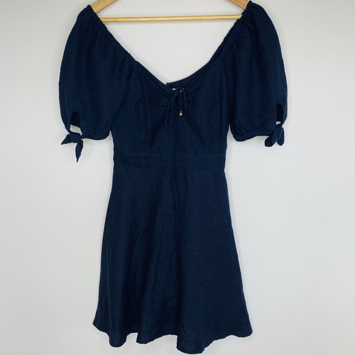 Tigerlily Dress Size AU 8 US 4 Kalama Indigo Blue Navy Linen Mix Mini - Picture 3 of 10