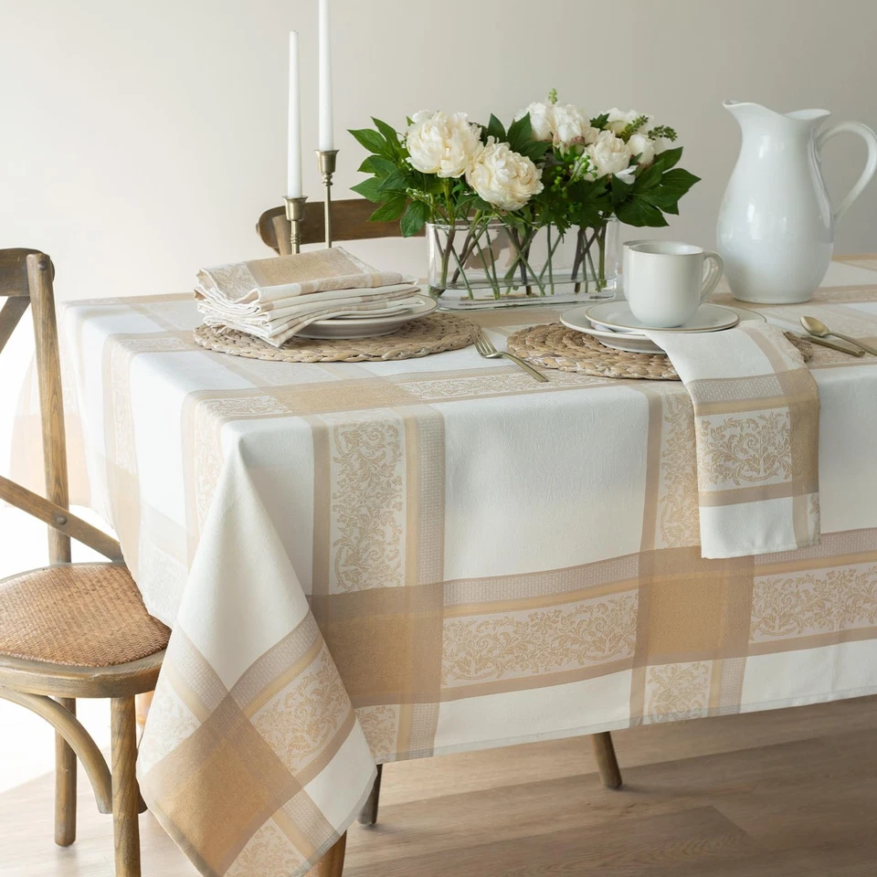 Heavyweight Jacquard Fabric Table Cloth with Gold Metallic Accents, Décor for... - Image 2 of 4