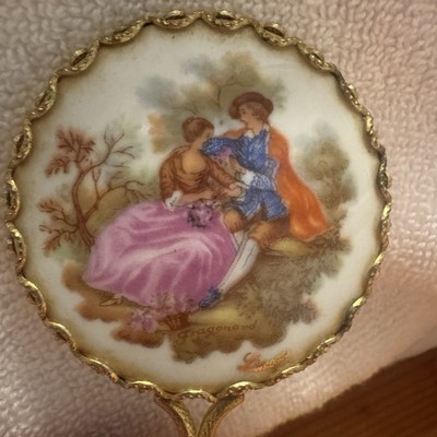 Limoges Fragonard Vintage Handheld Mirror Gold Tone Frame And Handle