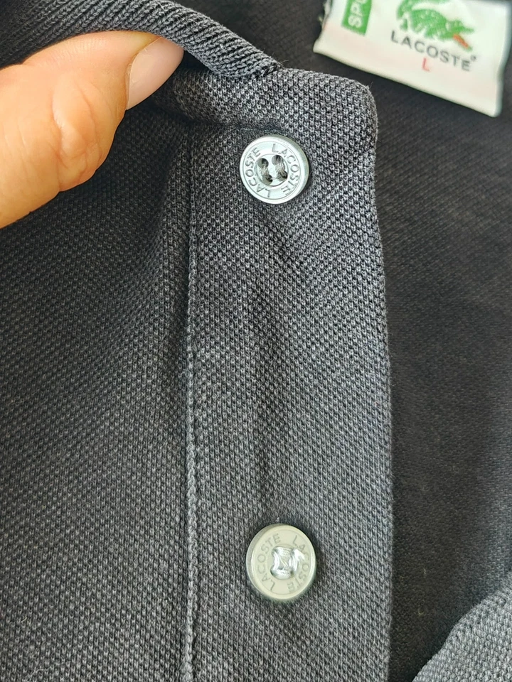 Lacoste Men black polo t-shirt short sleeve, Logo Lacoste crocodile, L size - Imagen 3 de 4