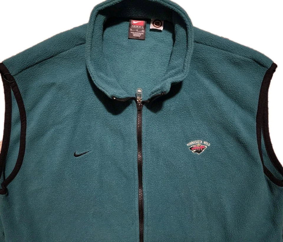 Chaleco polar de colección Nike Team Minnesota Wild NHL L verde cremallera completa etiqueta NHL años 90 Foto 4 de 4