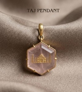 Authentic Natural Rose Quartz Taj mahal Pendant 925 sterling silver gold plated pendant