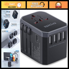 Universal Travel Adapter - International Power Plug with USB-C  4 USB Ports - T