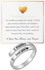 I F♡Cking Love You Ring for Women, Hope Rings Adjustable Stainless Steel Silver*