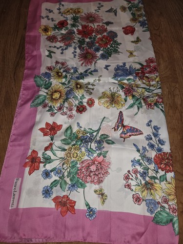Sciarpa Franco Laurenti Farfalla Fiori Rosa Border Made In Italy