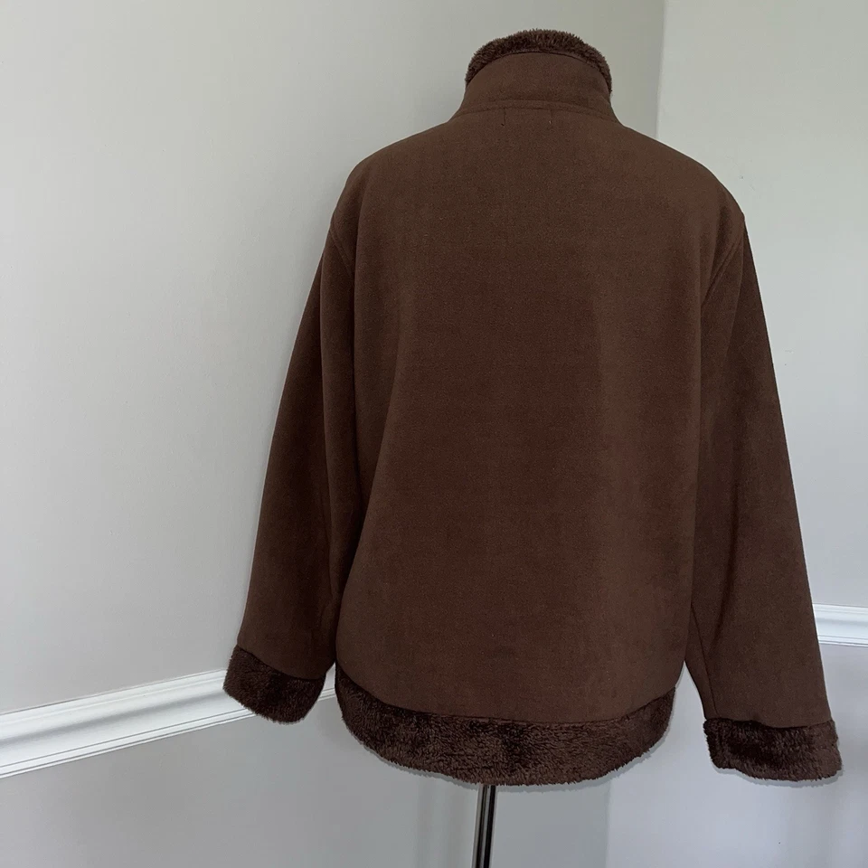 Chaqueta Jane Ashley para mujer 1X marrón con cremallera polar ropa exterior de invierno Foto 4 de 4
