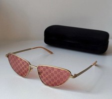 GUCCI GG1879S 004 Matte Gold Red Gucci Logo Pattern Lens Cateye Sunglasses