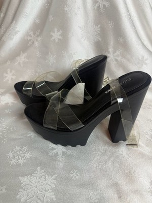 Fashion Nova Melantha Clear PVC Platform Heels Black Size 8.5 Y2K Clubwear