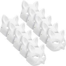 10PCS Cat Masks Therian Mask White Blank Animal Mask Base Halloween Costume Masq