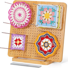 11.8" Crochet Blocking Board with 20 Pegs, Bamboo Granny Square Blocking Boar...