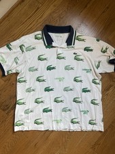 Lacoste Sport Men's All Over Croc Classic Fit Polo T-Shirt White Green Logo