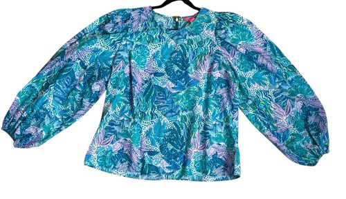 Lilly Pulitzer Lynnley Bluse Ballonärmel geblümt bunt - Größe XL