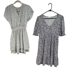 Set of 2 Short Sleeve Blue Floral Summer Dresses Small