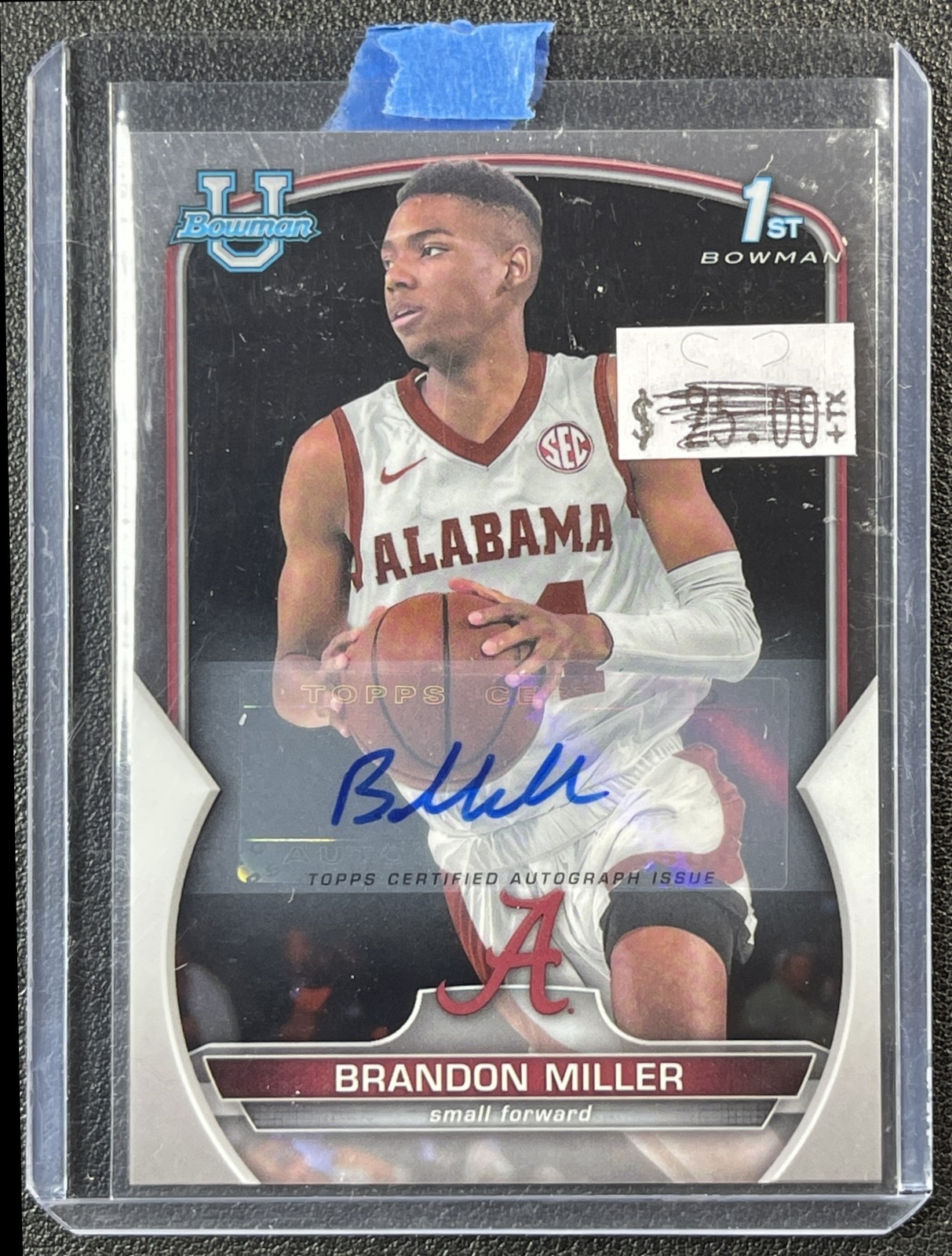 BRANDON MILLER 2022-23 BOWMAN CHROME UNIVERSITY #80 PROSPECT AUTO CRIMSON TIDE